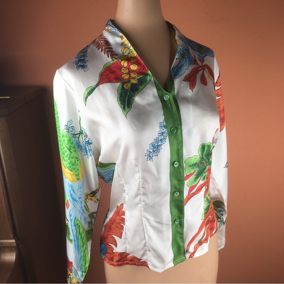 Miss Meng Parrot Print Silk Blouse - Picture 2 of 14